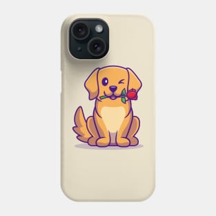 Cute Dog With Rose Flower Cartoon Phone Case