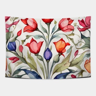 Red Orange Blue Turkish Tulips Ottoman Pattern Tapestry