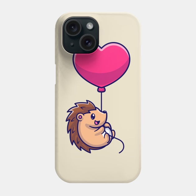 Cute Hedgehog Flying With Love Heart Balloon Cartoon Phone Case by Catalyst Labs