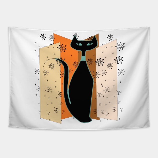 Striking Black Retro Cat Tapestry by Lisa Williams Design