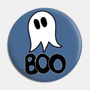 Cute ghost cartoon BOO text in a blue circle frame Pin