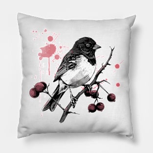 Dark eyed junco on a branch Pillow