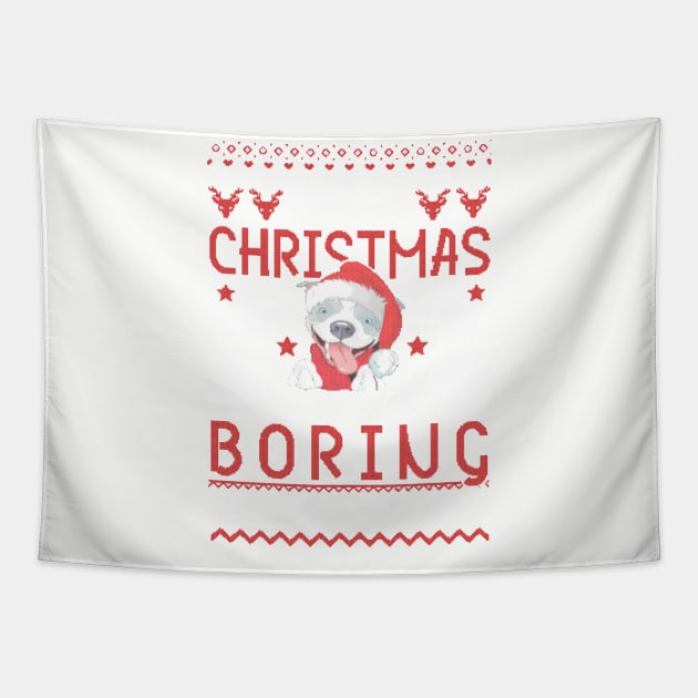 Pit bull Christmas Tshirt Tapestry by Him