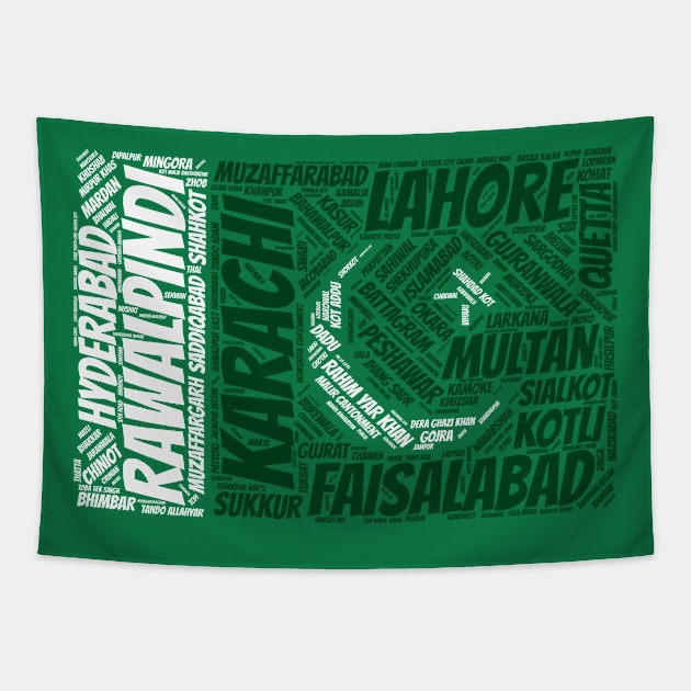 Pakistan Flag with City Names Word Art Tapestry by Family Heritage Gifts