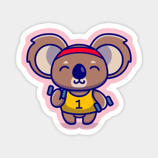 Cute Koala Lifting Dumbbell Cartoon Magnet