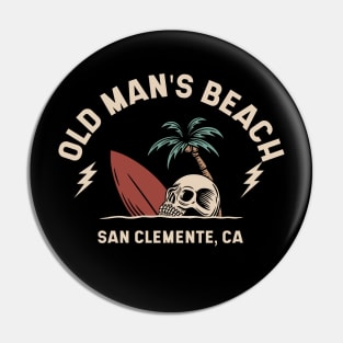 Vintage Surfing Old Man's Beach San Clemente California // Retro Surf Skull Pin