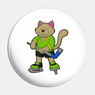 Cat at Ice hockey with Ice hockey stick Pin