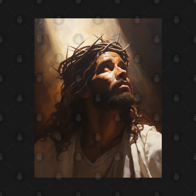 Jesus Christ in Light Wearing Crown of Thorns by AI Art Originals