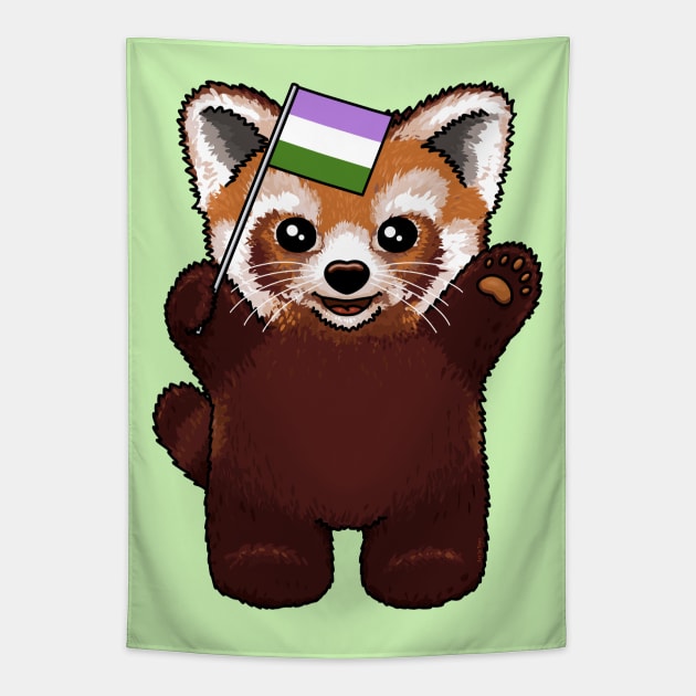 Red Panda Genderqueer Tapestry by Art by Veya