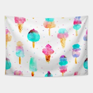 Mint and cherry ice cream - watercolor icecream cones and popsicles Tapestry