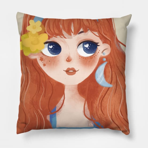 Red Hair Girl Pillow by xiaolindrawing