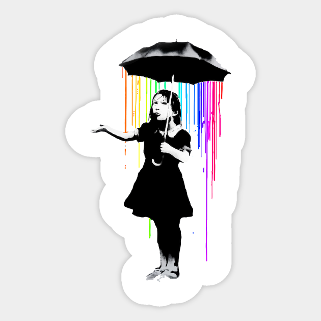 Discover Banksy Rainbow Rain Umbrella Girl - Banksy - Sticker