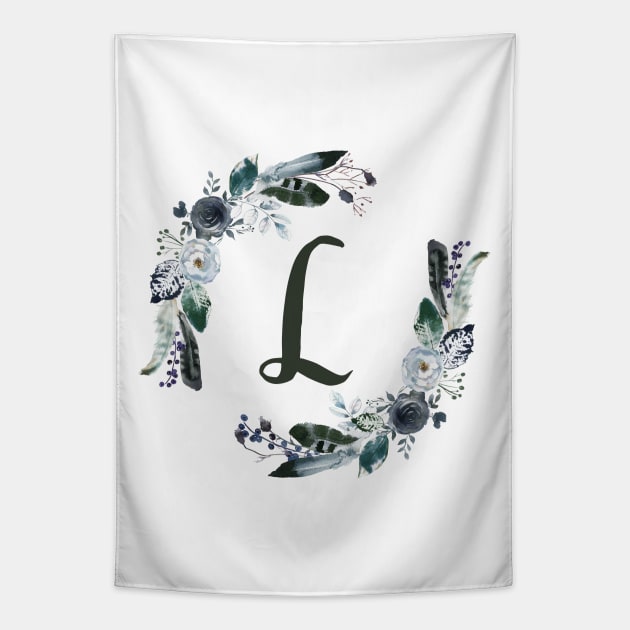 Floral Monogram L Dark Bohemian Flora Tapestry by floralmonogram