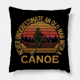 Bigfoot, Never Underestimate An Old Man With A Canoe - RETRO Pillow