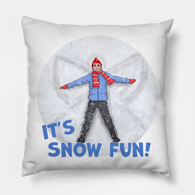 Snow Angels, It's Snow Fun! Pillow by MMcBuck
