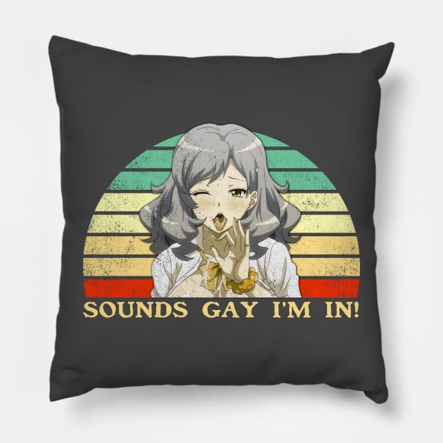 Sounds Gay I'm In - Lesbian Anime Pun - Retro Sunset Pillow by clvndesign