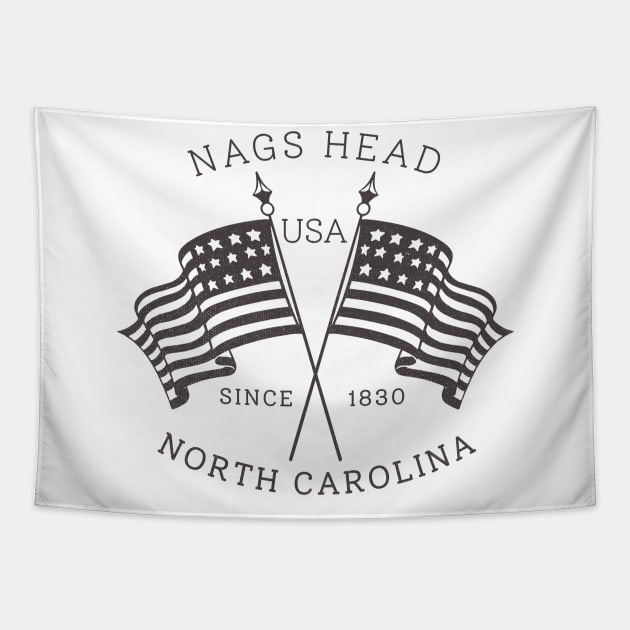 Nags Head, NC Summertime Vacationing Patriotic Flags Tapestry by Contentarama