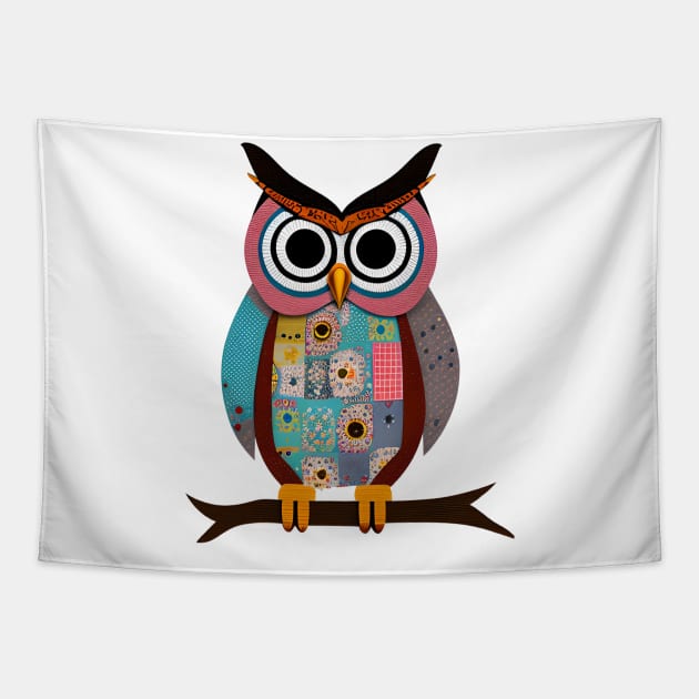 Patchwork Owl Tapestry by SavantArts