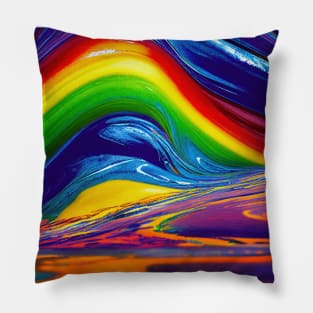 Liquid Colors Flowing Infinitely - Heavy Texture Swirling Thick Wet Paint - Abstract Inspirational Rainbow Drips Pillow