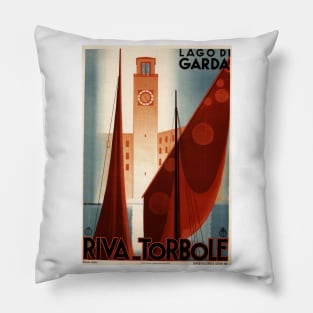 Riva - Torbole on Lake Garda, Italy - Vintage Travel Poster Design Pillow