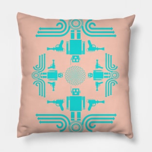 Retro Robots & Ray Guns Laser Guns Robot Vintage Tropical Style Mid Mod Antique Peach Teal Pillow