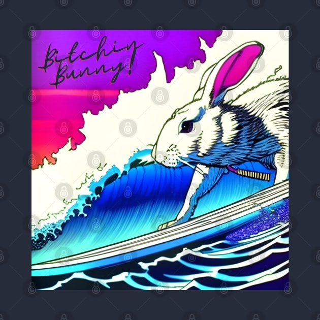 Bitchin Bunny! Retro Surfing Rabbit by Artist Rob Fuller