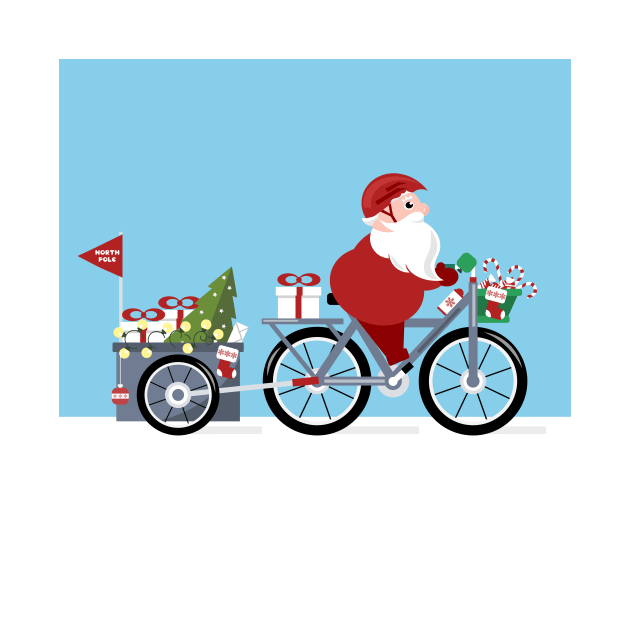 Santa Claus  riding a bike with gifts by SooperYela