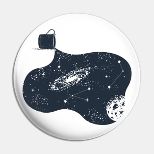 Creative Illustration. Double Exposure Effect. Camping Mug In Space Pin