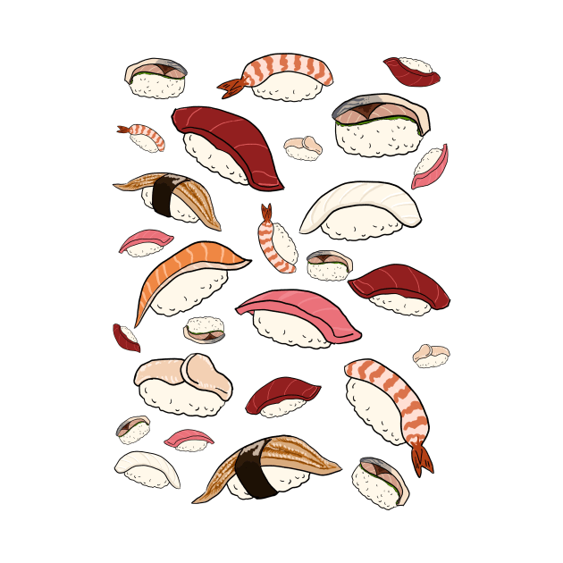 A Bunch of Sushi Drawings: Tuna, Salmon, Scallops, shrimp, eel, and by doteau