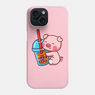 Cute Pig With Bubble Milk Tea Cartoon Phone Case