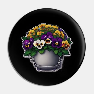 Pansy Flower Leaves Floral Illustration Vintage Pin