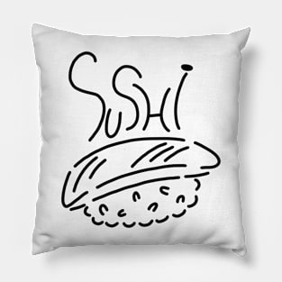 Simple Cool Sushi Outline Minimalistic Black and White Art Pillow