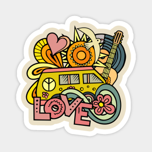 Peace and love van hippie doodle Magnet