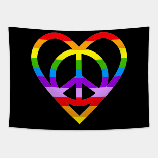 Rainbow Pride Peace Sign And Heart Tapestry