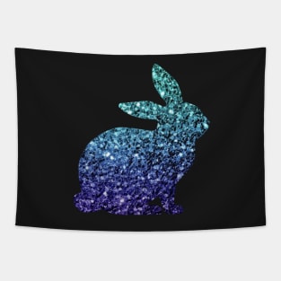 Teal and Blue Ombre Faux Glitter Easter Bunny Tapestry