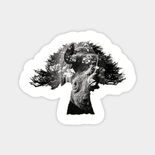 Baobab in Silhouette with Black Rhino Face Overlay Magnet