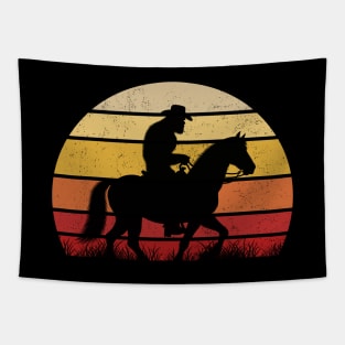 Cowboy Bigfoot Sasquatch Riding A Horse Vintage Sunset Country Tapestry