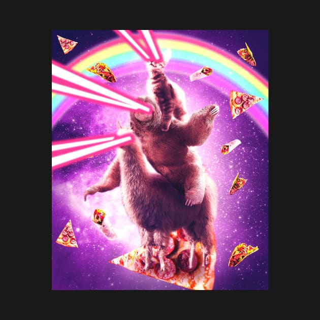 Laser Eyes Space Cat Riding Sloth, Llama - Rainbow by Random Galaxy