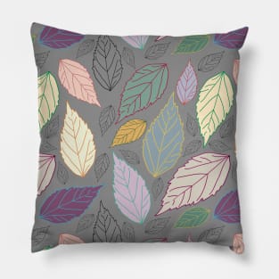 Assorted beautiful colorful leaves on warm grey Pillow