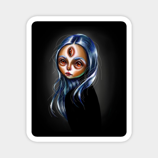 Blue Haired Girl Pop Surrealism Illustration Study Magnet by ckrickett