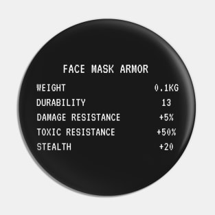 Face Mask Armor Video Game RPG Stats Pin