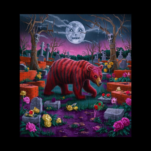 AI generated red striped bear in graveyard by Catbrat