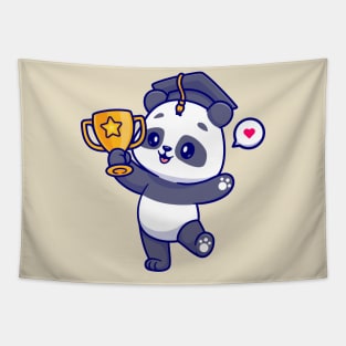 Cute Panda Holding Gold Throphy Cartoon Tapestry