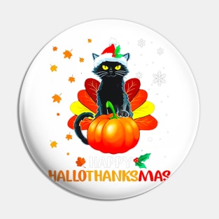 Black Cat Halloween And Merry Christmas Happy Hallothanksmas Pin