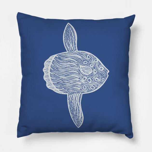 Ocean Sunfish or Mola Mola - hand drawn fish design Pillow by Green Paladin