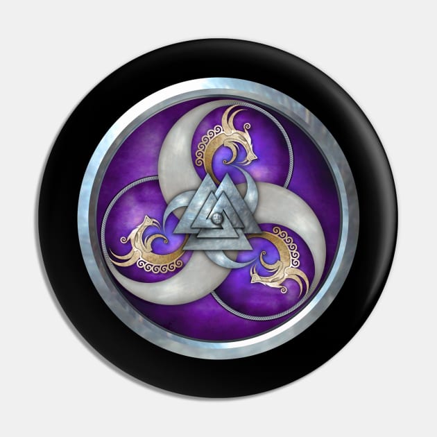 Purple Norse Triple Dragons Shield Pin by NaumaddicArts