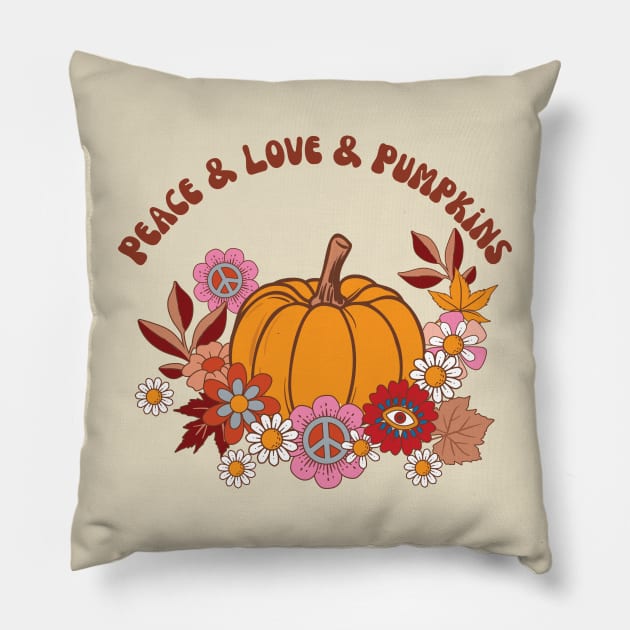 Peace Love Pumpkins Pillow by Rusty Ruby