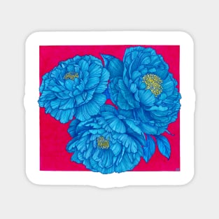 Bloom wherever you are - Bright blue flowers over hot pink Magnet