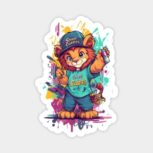 Street Cuddles Graffiti Lion - Cute Little Lion Art with Spray Paint Style Magnet