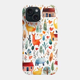 Cute cottagecore pattern houses animals trees beautiful countryside pattern village pattern gifts Phone Case